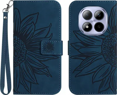Produktbild von Xiaomi Redmi Note 15 Pro 5G Hülle - Coverup Sonnenblume Klapphülle mit Schlüsselband - Blau