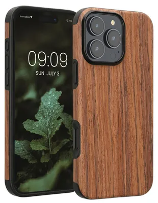Produktbild von kwmobile Hülle kompatibel mit Apple iPhone 16 Pro Max - Holz TPU Case Handy Schutzhülle - Backcover Cover Holz Maserung Braun