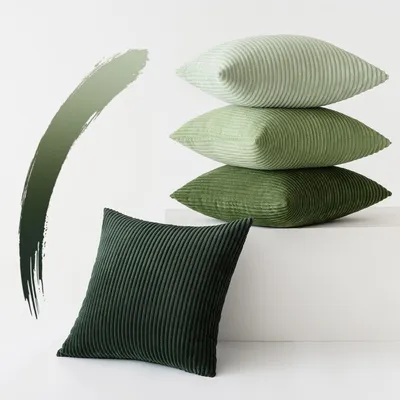 Produktbild von 4er Set Kordsamt Kissenbezug Kissenbezüge Kissenhülle Sofakissen Dekokissenbezug Couchkissen Weich für Sofa Schlafzimmer Wohnzimmer Büro, 40x40 cm, Grün Serie