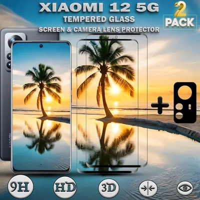 Produktbild von 2-Stück Xiaomi 12 5G Displayschutzfolie und Objektivschutz aus gehärtetem Glas 9H