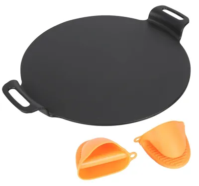 Runde Gusseisen-Pizzapfanne 38 cm, antihaftbeschichtet, mit zwei Griffen