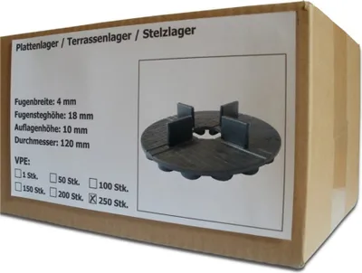 Produktbild von Gummi Plattenlager / Terrassenlager mit Fugenkreuz 4/18 mm, Anzahl 250 Stück (Pack à 250 Stück)
