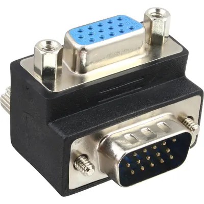 Produktbild von InLine VGA Adapter 90° Winkel 15pol Stecker/Buchse, VGA (D-sub) HD female, VGA, Schwarz