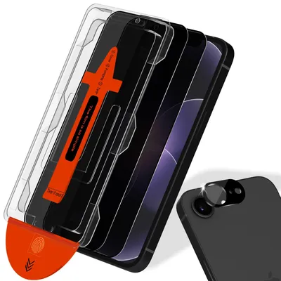 Obrázek produktu pro 2-balení iPhone 17E Ochranné sklo na displej & 1-balení ochrana objektivu - Tvrzené sklo | [Automatická instalace] - Bez bublin