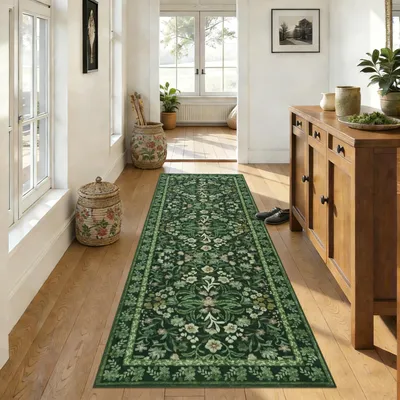 Image de Nappe florale lavable, dimensions 80 x 200 cm, avec envers antidérapant