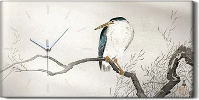 Produktbild von Leinwand Uhr Küche Wohnzimmer Bild 60x30 Malerei Zweig Tier Vogel Asiatische - weiße Hände