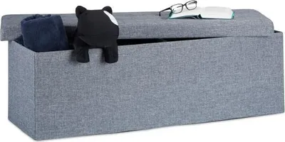 Image de Banquette de rangement pliable tissu lin