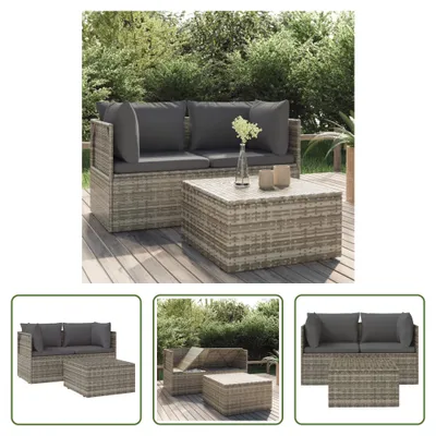 Produktbild von The Living Store 3-tlg. Garten-Lounge-Set mit Kissen Grau Poly Rattan