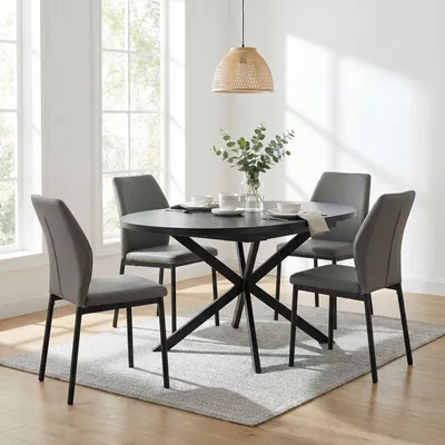 Produktbild von Essgruppe CHESTER/GINOVA mit ausziehbarem Tisch und 4 Stühlen, Schwarz/Grau - Esstisch ausziehbar, pflegeleichte Materialien, modernes Design, Esszimmermöbel ideal für kleinere Essbereiche.