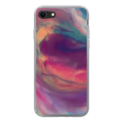 Produktbild von MuchoWow® Handyhülle Schutzhülle Hülle für iPhone SE 2020 Flüssig - Rosa - Türkis - Abstrakt Silikon Softcase Handy Hülle - Kartenbesitzer