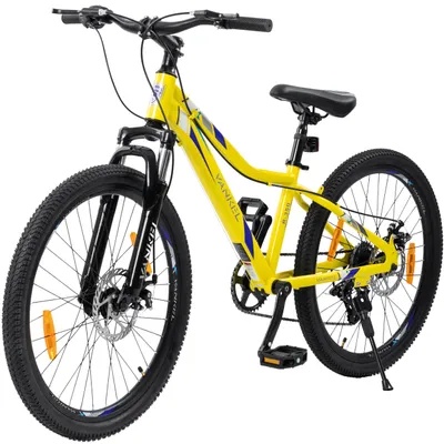 Produktbild von VANKEL 24 Zoll Mountainbike Kinder & Jugendliche – Gelb, 6-Gang, hydraulische Scheibenbremsen, Federgabel