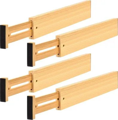 Produktbild von Famanu Verstellbarer Bambus Schubladenteiler - 4-teilig - Schubladen-Organizer - 43 - 56 cm