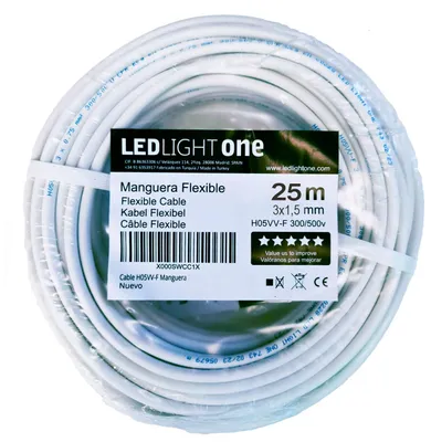 Elektrokabel H05VV-F 3x1,5 mm, 25 m, weiß, 500 V