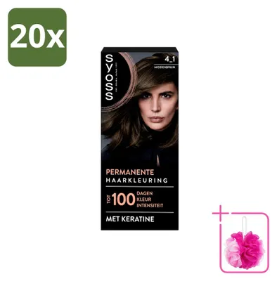 Imagen del producto de 20 tintes permanentes para el cabello SYOSS, tono 4-1 Castaño Medio con Queratina - Paquete económico - 20 unidades
