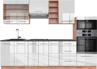 Produktbild von Küchenzeile Vicco Fame-Line Weiß Hochglanz/Goldkraft Eiche 280 cm , AP Anthrazit, Model 42264