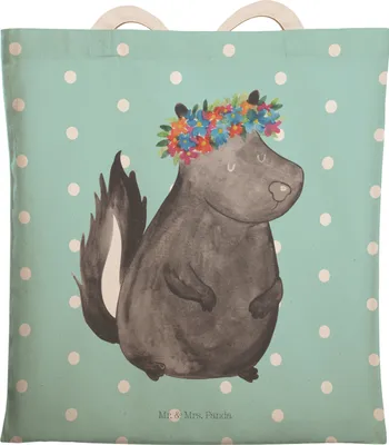 Produktbild von Mr. & Mrs. Panda Einkaufstasche Stinktier Mädchen - Türkis Pastell - Geschenk, Yoga, Tote Bag, shopping, Beuteltasche, Tragetasche, Skunk, Namaste, Raubtier, Wildtier