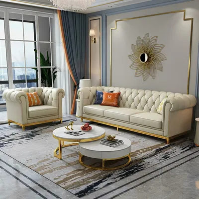 Produktbild von Design Wohnlandschaft Sofagarnitur 3+1 Sitzer Ledersofa Wohnzimmer Chesterfield
