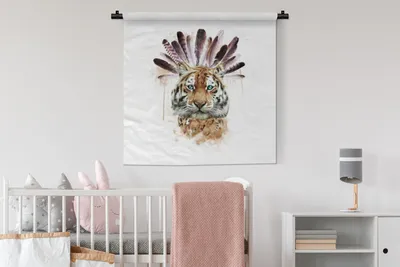 Produktbild von MuchoWow® Wandteppich Wandbehang Tiger - Weiß - Kopf 90x90 cm Tapisserie Dekoration Wandtuch - Wandaufhänger