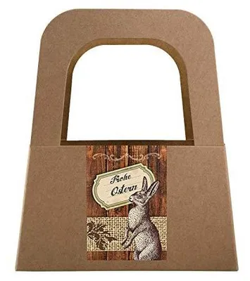 Produktbild von 5 Osterverpackungen mit Henkel + Aufkleber "Frohe Ostern" braun mit Osterhase