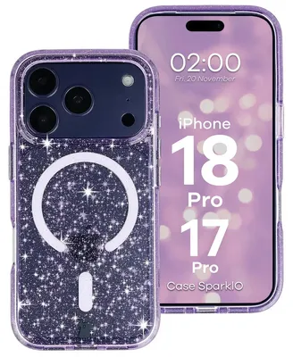 Produktbild von Glitzer Hülle mit Magnetring für iPhone 18 Pro / 17 Pro, Bizon Case SparklO, Transparent-Violet mit Glitzer