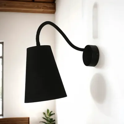 Produktbild von Wandlampe mit Schalter verstellbar E27 in Schwarz Gold Stoffschirm Retro Design Wandleuchte Schlafzimmer Wohnzimmer