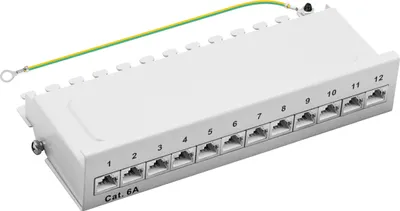 Produktbild von ProfiPatch  Cat.6a Patchpanel Verteilerfeld 12 Port Patchfeld RJ45 geschirmt Desktop und Wandmontage 1HE grau