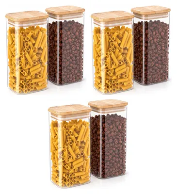 Produktbild von Arendo Vorratsgläser mit Bambusdeckel 6 x 1600 ml, luftdicht mit Silikondichtung, rechteckige Glasbehälter aus Borosilikatglas von -40 bis 400 °C, 6 Stück, transparent
