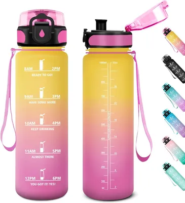 Productafbeelding van Sportfles voor water, 1 liter, lekvrij, met tijdmarkering, geschikt voor fitness