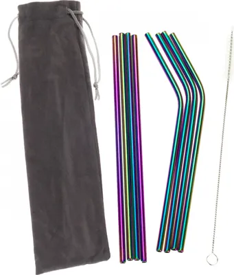 Image de Pailles en métal X8 Eco Réutilisable Nettoyeur cas Arc-en-ciel