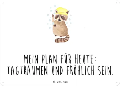 Produktbild von Mr. & Mrs. Panda Schild Waschbär DIN A3 - Weiß - Geschenk, Seifenblasen, Fröhlich, Plan, tafel, Lustige Sprüche, Tagträumen, Waschen, Retro Blechschild, Türschild
