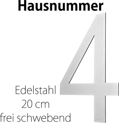 Produktbild von Edelstahl Hausnummer 20 cm Groß Gross Haus Nummer 4 Zahlen Hausnummernschild Hausnummern Schild Gebürstet 2D Arial V2Aox