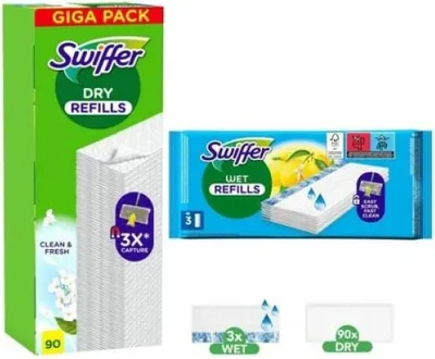 Obrázek produktu pro Hadříky na čištění podlah Swiffer Wet & Dry 90 suchých + 3 mokré