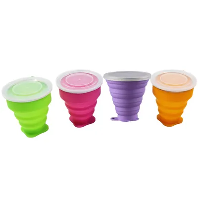Produktbild von Zusammenklappbare,Silikonbecher,für,Campingreisen,,kleiner,tragbarer,Trinkbecher,mit,Deckel,,der,für,Wanderungen,im,Freien,wiederverwendbar,ist