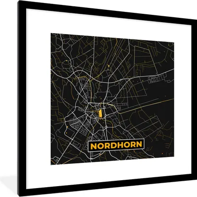 Produktbild von MuchoWow® Gerahmtes Poster Nordhorn - Gold - Stadtplan - Karte - Deutschland 40x40 cm - Poster mit Schwarzem Bilderrahmen Wandposter Rahmen Foto Bilder - Poster - Plakat im Rahmen
