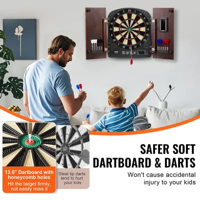 Produktbild von VEVOR Dartscheibe und Schrank Set, Bereit-zum-Spielen Bundle Dartscheibe Schrank Set, Versteckschrank mit elektronischer Punktzahl, einfache Montage, komplett mit allen Zubehörteilen, perfekt für Cricket-Spiele