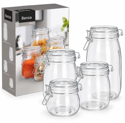 Produktbild von Benza Vorratsgläser mit Bügelverschluss – 4er-Set – 500, 750, 1000 und 1500 ml – Glasdeckel und Silikondichtung, KI-generiertes Bild