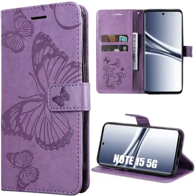 Image de Coque pour Xiaomi Redmi Note 15 5G/4G, Flip Case Antichoc Anti-Rayures Motif Papillon CuirPolyuréthaneViolet