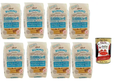 Produktbild von Rummo Elicoidi No.49 Glutenfreie Pasta aus Vollkornreis & Mais 8x400g, Bronze-Die, italienische Spezialität, Kochzeit 12 Min + Italian Gourmet polpa