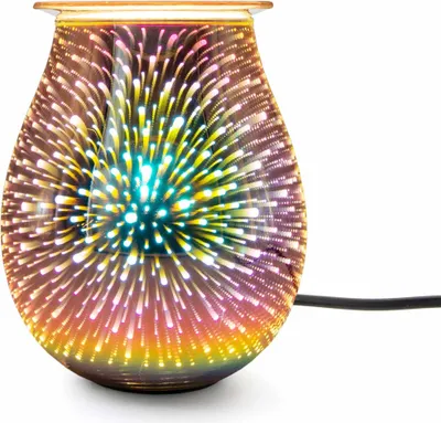 Produktbild von Duftlampe elektrisch, Aromalampe 3D, Glas, Ø16x21cm, für Duftwachs, ohne Flamme, Wachsbrenner, silber/bunt