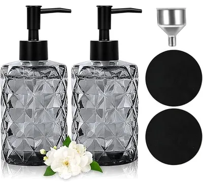 Produktbild von Seifenspender Schwarz, Seifenspender Glas für Badezimmer, Nachfüllbarer Pumpspender für die Küche, 350 ml Vintage-Soap Dispenser