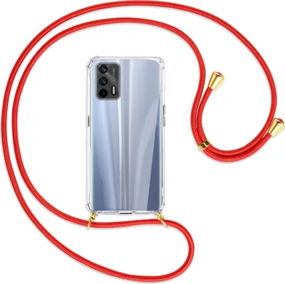 Produktbild von Handykette Backcover-Schutzhülle mit Band (Metall goldfarben) für Realme GT 5G (RMX2202) - rot