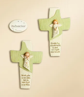 Zdjęcie produktu dla Gilde Wandobjekt, Kreuz, "Mutmacher", Spruch, Kunstharz, beige, grün, VE 6, 2 Stück wie abgebildet,, B. 13 cm, H. 19 cm 37226