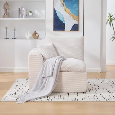 Produktbild von STILVORA Loungesofa mit Kissen, Modernes minimalistisches Stoffsofa, Weicher und bequemer Sessel, Bequemes Sitzerlebnis, Cordsofa, Beige