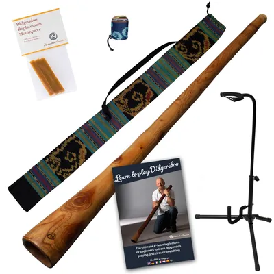 Immagine prodotto di Didgeridoo in mogano 147 cm - Con corso, cera d'api, borsa di trasporto, supporto e coperchio