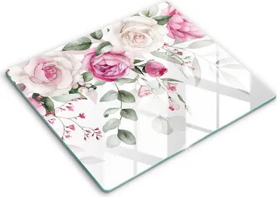 Zdjęcie produktu dla Deska kuchenna – 60 cm x 52 cm - Szklana deska do krojenia - Szkło hartowane – Antypoślizgowa - Akwarelowe Róże
