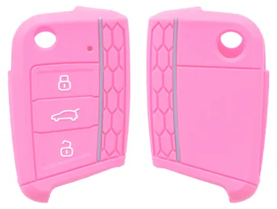 Zdjęcie produktu dla Etui na kluczyki kwmobile do VW Golf 7 MK7 – etui na kluczyki samochodowe z 3 przyciskami – silikonowe etui na kluczyki samochodowe – etui w kolorze różowym i pastelowym fioletowym