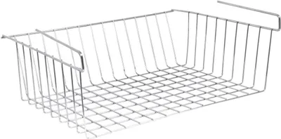 A silver wire basket is shown against a white background.