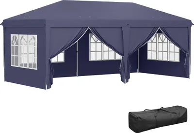 Produktbild von Faltpavillon 5,85x2,95m mit UV-Schutz, Seitenwände & Fenster, Reißverschlusstüren, stabiler Stahl, blau für Garten & Veranstaltungen