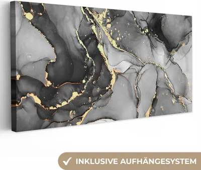 Produktbild von MuchoWow® - Leinwandbilder - Marmor - Schwarz - Gold - Grau, Wandbild, Wanddeko Bilder Wohnzimmer, 40x20 cm