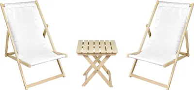 Produktbild von 2 x Liegestuhl + Beistelltisch Strandliege Holz Sonnenliege Gartenliege Gartentisch Weiß
